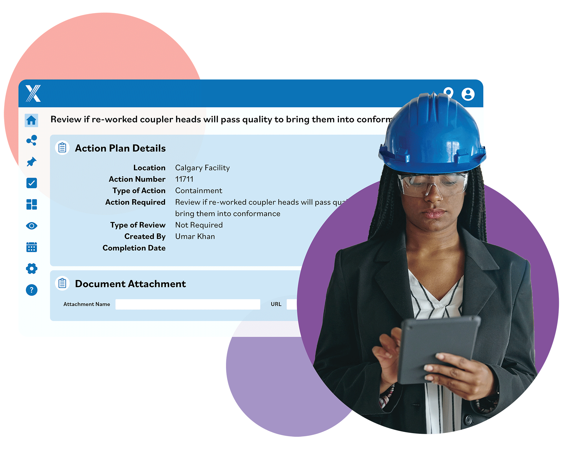 A frontline worker uses Intelex nonconformance reporting software on a tablet