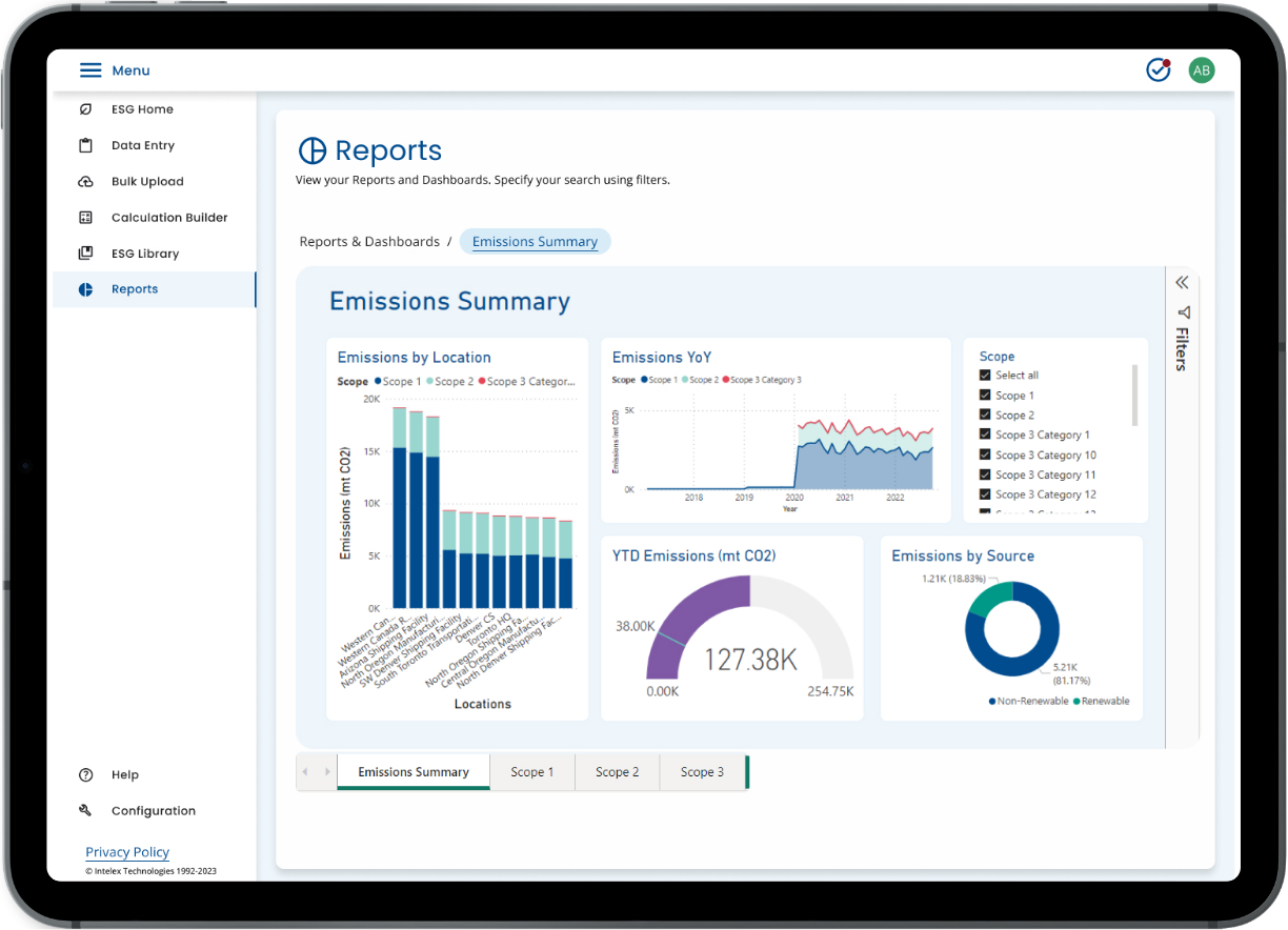 Screenshot of Intelex ESG software on iPad