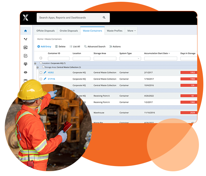 Intelex waste management software interface