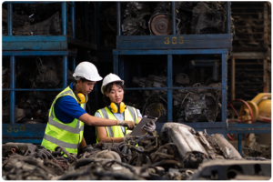 Two frontline workers create an incident report on a mobile app