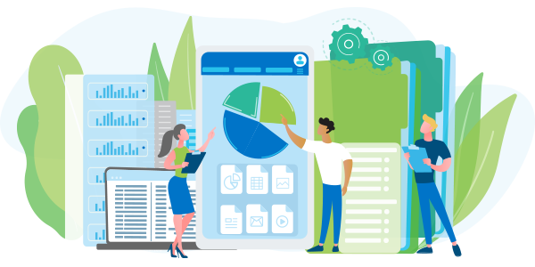 Graphic of EHS specialists analyze sustainability trends with predictive, data-based insights